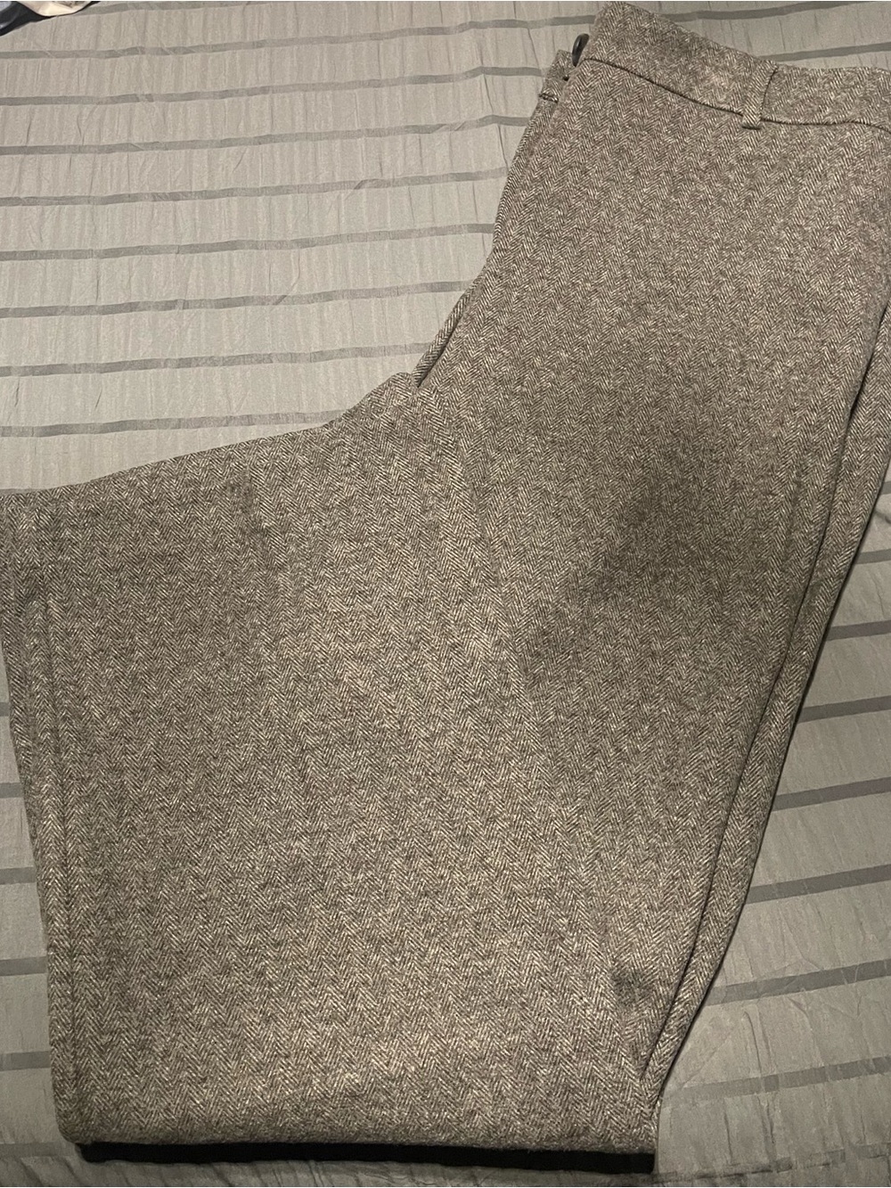 Wide Leg Herringbone Pants - Gray